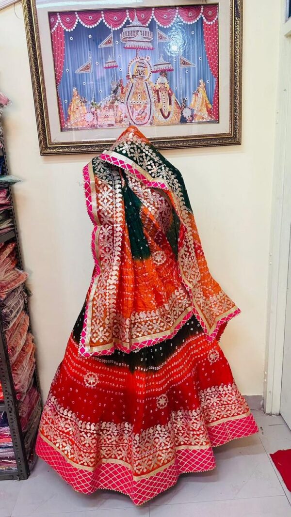 Lehenga taffeta silk Green Orange Red  Colour