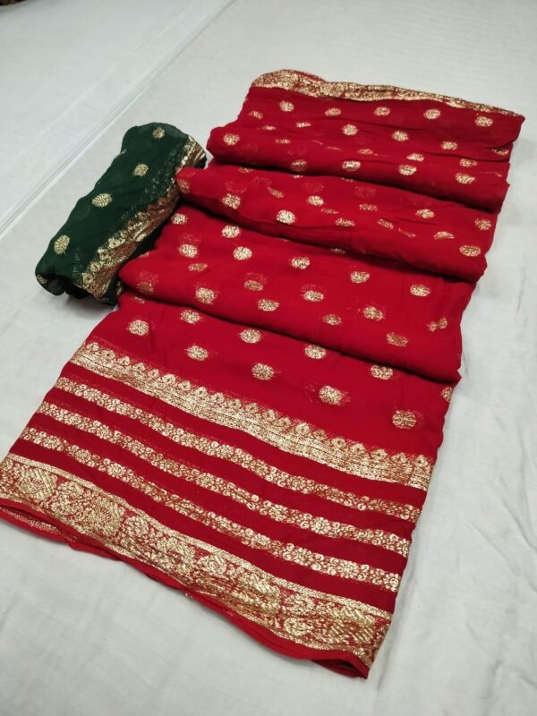 Georgette Saree with zari work Red