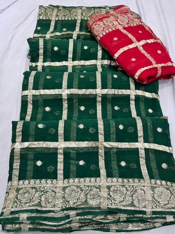 Georgette chokda Saree Green
