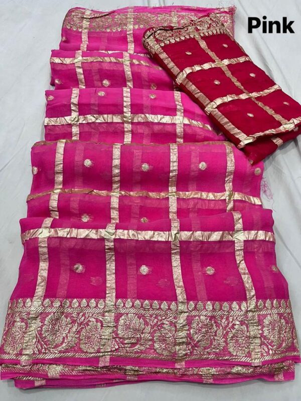 Georgette chokda Saree Pink